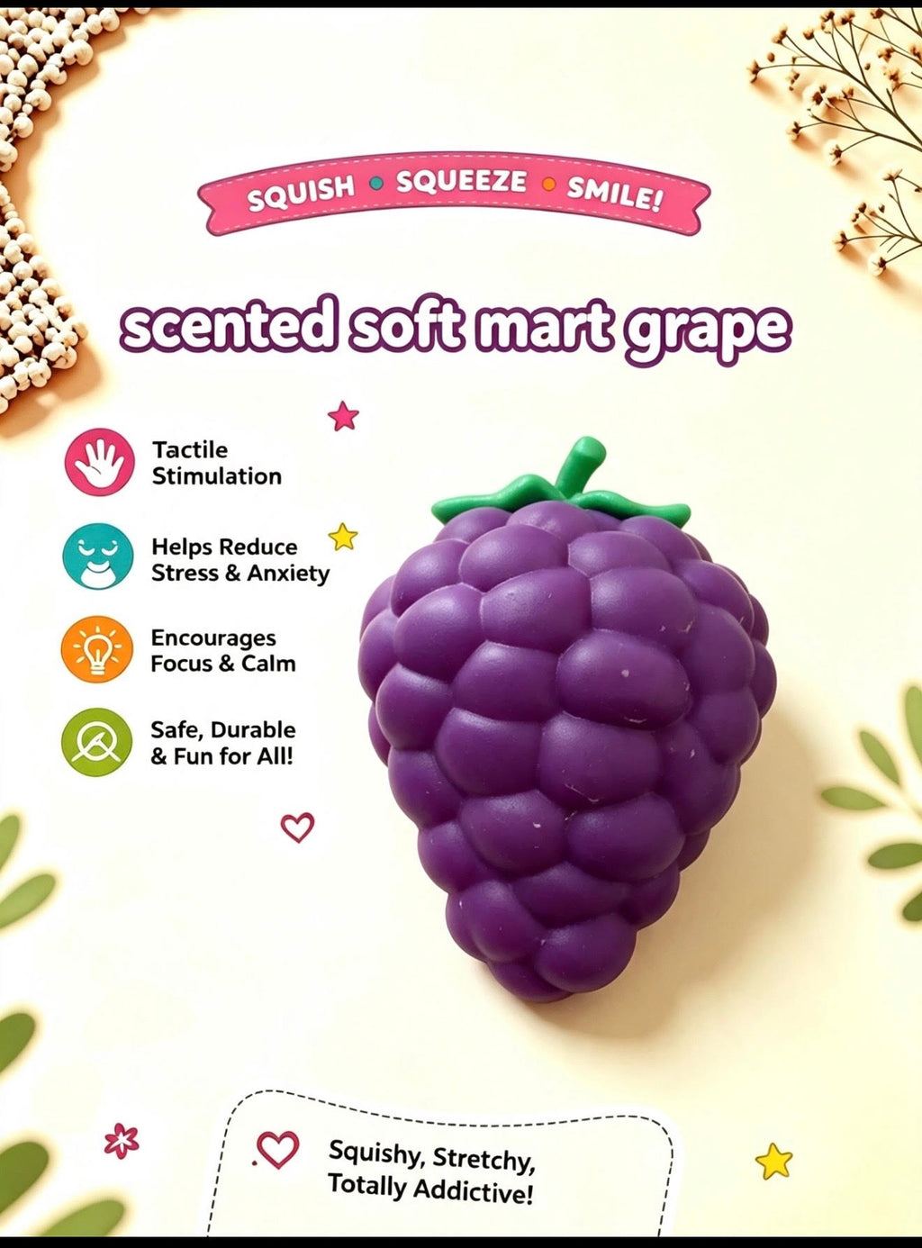 Scented Soft Mart Grape Squishy purple stress relief fidget toy