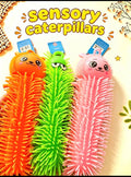 Sensory Caterpillars squishy fidget toys in orange, green and pink